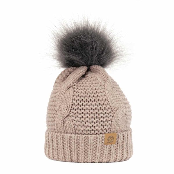 Merino Beanie Bobble - strik hue med trykkvast