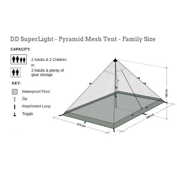 DD Hammocks Superlight Pyramid Mesh Tent - Family Size